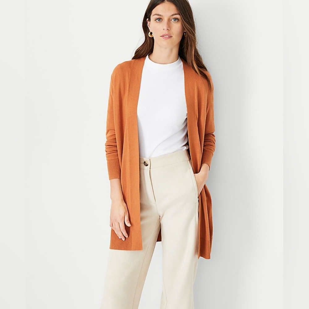 ANN TAYLOR Factory Open Front Cardigan, M, Rust/ Rich Hazel, NWOT